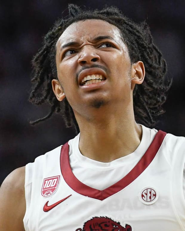 Arkansas Razorbacks guard Nick Smith during Saturday's game with the Kentucky Wildcats at Bud Walton Arena.
